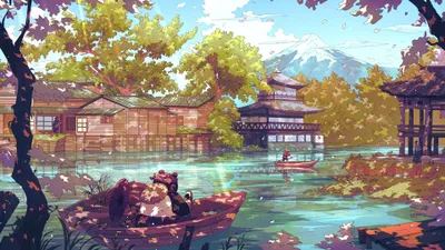 Golden Vibrant Wallpaper Nature Wallpaper 4K 3840x2160 A, Vibrant, 4k, Ultra, Hd, Fantasy, Oriental, Scene, Depicting, Traditional, Wooden, Buildings, White, Ultrawide