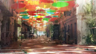 Serene Artistic Wallpaper World Wallpaper 4K 1920x1080 Artistic, Hd, Desktop, Wallpaper, Of, A, City, Street, Colorful, Umbrellas, Suspended, Overhead, Brown, Ultrawide, Full HD