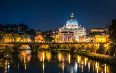 Night Vatican City Illuminated Religious World Wallpaper 4K 4650x2923 Night, View, Of, Vatican, City, With, Illuminated, Religious, Architecture, Historic, Bridge, River, Brown, Orange, Ultrawide, 4k