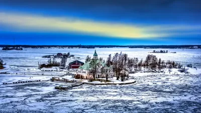 Man Villa Tiny Snowy Island Nature Wallpaper 4K 1920x1080 Hd, Pc, Desktop, Wallpaper, A, Man-made, Villa, On, Tiny, Snowy, Island, Surrounded, Gray, White, Red, Ultrawide, Full HD
