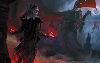 Radiant Dragon Wallpaper Fantasy Wallpaper 4K 1920x1200 Dragon, Witch, By, Encreate, Gray, Ultrawide, Full HD