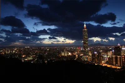 Nighttime Cityscape Taipei Taiwan Black/Dark Wallpaper 4K 5147x3421 Nighttime, Cityscape, Of, Taipei, Taiwan, Featuring, Illuminated, Skyscrapers, Clouds, Under, Dark, Blue, Gray, Brown, Ultrawide, 4k