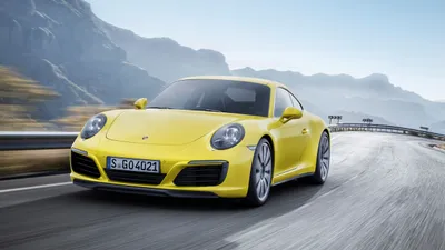 Vibrant Yellow Carrera Accelerates Along Cars Wallpaper 4K 2560x1440 A, Vibrant, Yellow, Porsche, 911, Carrera, Accelerates, Along, Winding, Road, Surrounded, Mountainous, White, Ultrawide, QHD