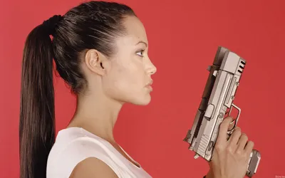 Angelina Jolie Profile Abstract Wallpaper 4K 1920x1200 A, Striking, Hd, Wallpaper, Featuring, Angelina, Jolie, In, Profile, Holding, Gun, Against, Red, Ultrawide, Full HD