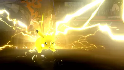 Pikachu Crackling Golden Abstract Wallpaper 4K 1920x1080 Pikachu, Crackling, With, Golden, Lightning, In, A, Stadium, Vibrant, Desktop, Pok, Mon, White, Ultrawide, Full HD