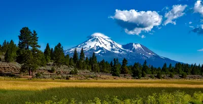 California Landscape Snow Capped Nature Wallpaper 4K 2201x1128 A, Stunning, California, Landscape, Featuring, Snow-capped, Volcano, Surrounded, Lush, Greenery, Trees, Under, Red, Ultrawide, Full HD