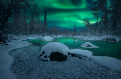 Vibrant Snowy Wallpaper Nature Wallpaper 4K 2971x1950 A, Snowy, River, In, Russian, Winter, Night, Under, Vibrant, Green, Aurora, Borealis, Brown, Gray, Ultrawide, QHD