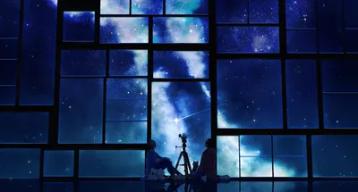 Anime Two Characters Space Wallpaper 4K 3300x1776 Anime-style, Hd, Desktop, Wallpaper, Of, Two, Characters, Observing, Starry, Night, Sky, Through, Gray, White, Ultrawide, QHD