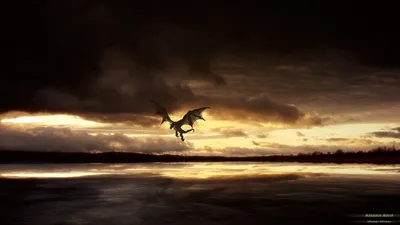 Misty Dramatic Wallpaper Fantasy Wallpaper 4K 2560x1440 A, Dramatic, Fantasy, Scene, Featuring, Dragon, Soaring, Through, Dark, Stormy, Sky, Reflected, Gray, Pink, Orange, Ultrawide, QHD