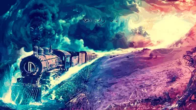 Vibrant Fantasy Landscape Steam Train Nature Wallpaper 4K 1919x1079 A, Vibrant, Fantasy, Landscape, Featuring, Steam, Train, Traveling, Along, Colorful, Path, Swirling, White, Ultrawide