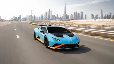 Dreamy Sky Wallpaper Cars Wallpaper 4K 3840x2160 Sky-blue, Lamborghini, Huracán, Sto, Supercar, With, Orange, Accents, Hurac, Racing, Along, Highway;, White, Gray, Ultrawide, 4k