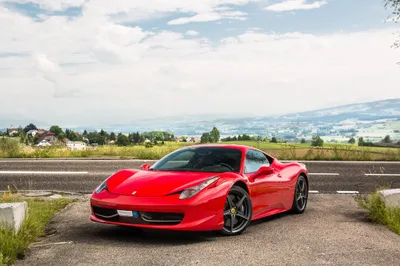 Calm Red Wallpaper Cars Wallpaper 4K 2048x1365 Red, Ferrari, 458, Italia, Supercar, Parked, By, A, Roadside, Rolling, Hills, Sky, White, Ultrawide, Full HD