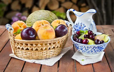Bright Rustic Wallpaper Abstract Wallpaper 4K 2566x1623 Hd, Pc, Desktop, Wallpaper, Featuring, A, Rustic, Table, Basket, Peaches, Plums, Melon, White, Ultrawide, QHD