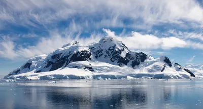 Snow Covered Mountain Partly Cloudy Nature Wallpaper 4K 5730x3081 Snow-covered, Mountain, Under, A, Partly, Cloudy, Sky, Reflected, Calm, Water, Showcasing, Nature, White, Gray, Ultrawide, 4k