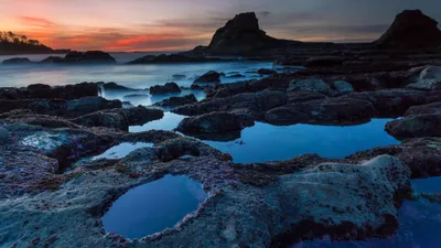 Vibrant Serene Wallpaper Nature Wallpaper 4K 3840x2160 A, Serene, Sunset, Over, The, Ocean, Highlighting, Rocky, Beach, Formations, Tidal, Pools, Brown, Gray, Ultrawide, 4k