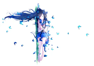 Anime Schoolgirl Long Black/Dark Wallpaper 4K 3507x2480 Anime-style, Schoolgirl, With, Long, Black, Hair, In, A, School, Uniform, Surrounded, Blue, White, Landscape, QHD