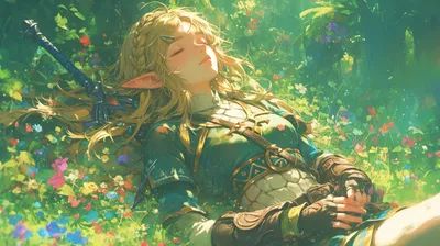 Moody Anime Wallpaper Fantasy Wallpaper 4K 1927x1080 Anime-style, Elf, Resting, Peacefully, In, A, Vibrant, Green, Fantasy, Forest, Surrounded, Colorful, Brown, Ultrawide, Full HD