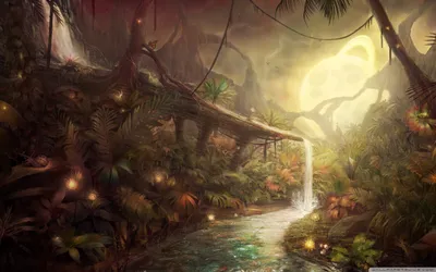 Fantasy Forest Glowing Waterfall Nature Wallpaper 4K 2560x1600 Hd, Fantasy, Forest, Scene, With, A, Glowing, Waterfall, Lush, Vegetation, Mystical, Lighting, White, Gray, Ultrawide, QHD