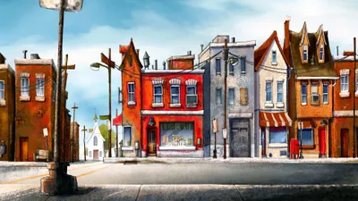 Artistic Painting Colorful City Street World Wallpaper 4K 3840x2160 Artistic, Painting, Of, A, Colorful, City, Street, With, Buildings, Rendered, Ultra, Vibrant, White, Ultrawide, 4k