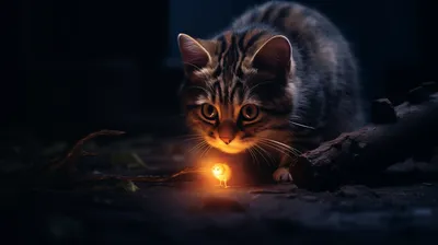Generated Curious Cat Dark Animals Wallpaper 4K 2912x1632 Hd, Desktop, Wallpaper, Featuring, An, Ai-generated, Image, Of, Curious, Cat, Dark, Ambiance, Orange, Purple, Ultrawide, QHD