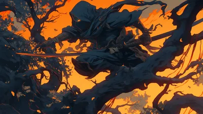 Vivid Anime Wallpaper Nature Wallpaper 4K 2912x1632 Anime, Ninja, Character, Poised, In, Action, Against, A, Fiery, Sunset, Backdrop, Orange, Ultrawide, QHD