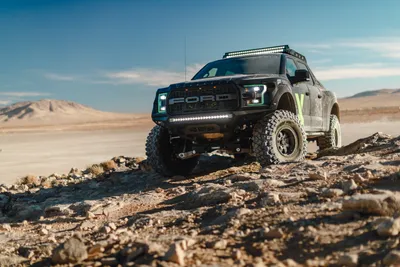 Raptor Rocky Desert Terrain Beneath Nature Wallpaper 4K 5472x3648 Ford, F-150, Raptor, Parked, On, Rocky, Desert, Terrain, Beneath, Wide, Blue, Sky, Gray, Landscape, 4k