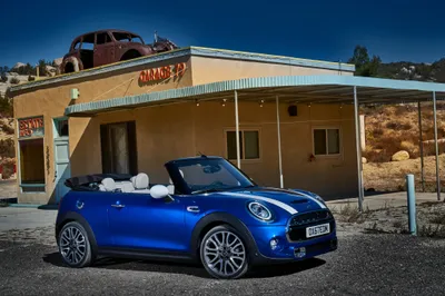 Blue Mini Cooper Convertible Cars Wallpaper 4K 4096x2732 Blue, Mini, Cooper, S, Convertible, Compact, Car, Parked, Before, Vintage, Desert, Building, Gray, Landscape, 4k