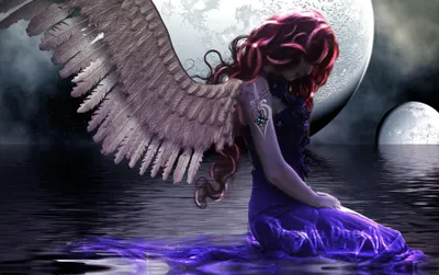 Fantasy Depicting Sorrowful Angel Space Wallpaper 4K 3708x2322 Fantasy, Hd, Pc, Desktop, Wallpaper, Depicting, A, Sorrowful, Angel, Large, Wings, Kneeling, White, Ultrawide, QHD