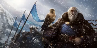 Bright Snow Wallpaper Nature Wallpaper 4K 6190x3091 A, Snow-covered, Landscape, Features, Fantasy, Warrior, Standing, Proud, Hawk, His, Arm, Flanked, Gray, White, Ultrawide, 4k