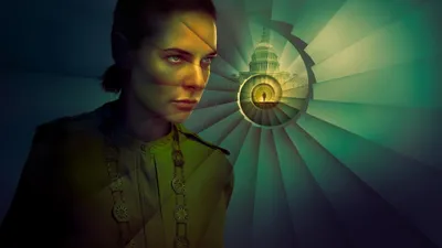 Contemplative Woman Green Light Abstract Wallpaper 4K 3840x2160 Contemplative, Woman, In, Green, Light, Beside, A, Spiral, Silo, Stairwell, Glowing, Center, Gray, Ultrawide, 4K