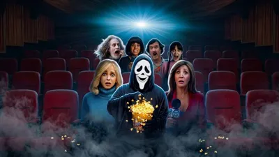 Scary Movie Ghostface Nature Wallpaper 4K 1920x1080 Scary, Movie, 6, Hd, Pc, Desktop, Wallpaper/background:, Ghostface, Holding, Popcorn, Foggy, Theater, Red, Pink, Ultrawide, Full HD