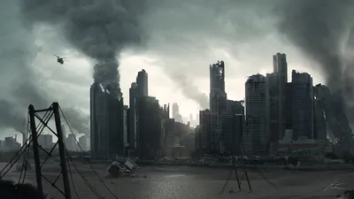 Dramatic Smoke Filled Cityscape Movie World Wallpaper 4K 2200x1238 Hd, Desktop, Wallpaper, Featuring, A, Dramatic, Smoke-filled, Cityscape, Movie, Battle, Los, Angeles, Gray, White, Ultrawide, Full HD