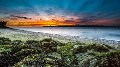 Nature Vibrant Sunset Rocky Beach Nature Wallpaper 4K 3840x2160 4k, Ultra, Hd, Nature, Wallpaper, Of, A, Vibrant, Sunset, Over, Rocky, Beach, Red, Brown, Ultrawide