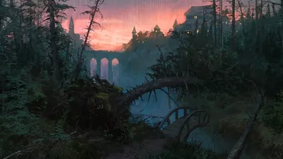 Bright Fantasy Wallpaper Fantasy Wallpaper 4K 1920x1080 Hd, Fantasy, Landscape, Of, A, Mysterious, Castle, At, Dusk, Surrounded, Dark, Forests, Gray, Ultrawide, Full HD