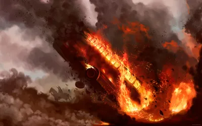 Bus Crashing Fire Vitaly Alexius Abstract Wallpaper 4K 1920x1200 Bus, Crashing, And, On, Fire:, By, Vitaly, S, Alexius, Brown, Gray, Ultrawide, Full HD