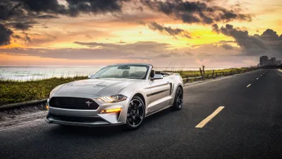 Silver Mustang Convertible Muscle Cars Wallpaper 4K 4096x2304 Silver, Ford, Mustang, Gt, Convertible, Muscle, Car, On, Coastal, Road, Sunset, Ultra, Gray, White, Ultrawide, 4k