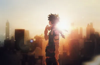 Izuku Midoriya Hero World Wallpaper 4K 2160x1409 Hd, Wallpaper, Of, Izuku, Midoriya, From, My, Hero, Academia, Overlooking, Sunrise, Cityscape, White, Ultrawide, Full HD