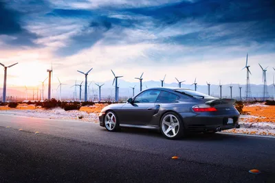 Serene Silver Wallpaper Cars Wallpaper 4K 1920x1280 Silver, Porsche, 996, Parked, On, A, Roadside, At, Sunset, Rows, Wind, Turbines, White, Landscape, Full HD