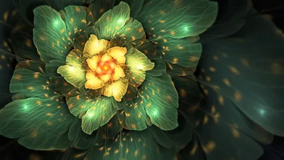 Dreamy Abstract Wallpaper Nature Wallpaper 4K 3840x2160 Abstract, Fractal, Flower, With, Glowing, Green, Petals, And, Golden, Center, Rendered, High-detail, White, Brown, Yellow, Ultrawide, 4k