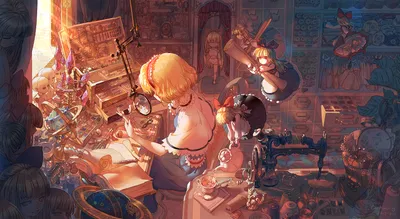 Detailed Anime Alice Margatroid Doll Abstract Wallpaper 4K 1920x1050 A, Detailed, Anime, Scene, Features, Alice, Margatroid, Doll-making, Character, Touhou, Short, Blonde, Brown, Ultrawide, Full HD