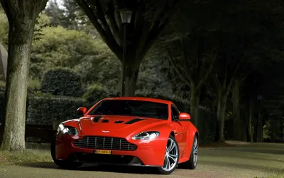 Red Aston Martin Vantage Cars Wallpaper 4K 1920x1200 Red, Aston, Martin, Vantage, Sports, Car, Parked, Under, Trees, Night, Desktop, Showcasing, Gray, Brown, Black, Ultrawide, Full HD