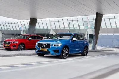 Blue Volvo Xc60 Cars Wallpaper 4K 4096x2731 Blue, Volvo, Xc60, Suv, With, A, Red, Behind, Parked, Under, Modern, Glass, White, Gray, Landscape, 4k