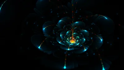 Abstract Fractal Flower Black/Dark Wallpaper 4K 1920x1080 Abstract, Fractal, Flower, In, Teal, And, Gold, On, Black, Layered, Glowing, Petals, Green, Brown, Ultrawide, Full HD