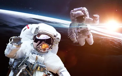 Misty Two Wallpaper Space Wallpaper 4K 5200x3250 Two, Astronauts, Float, Above, Earth's, Limb, Amid, Stars, Earth, 039, Glowing, Sun, White, Ultrawide, 4k