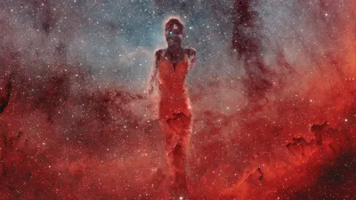 Golden Artistic Wallpaper Space Wallpaper 4K 1920x1080 Artistic, Hd, Wallpaper, Featuring, A, Cosmic, Landscape, With, Silhouetted, Figure, Against, Vibrant, Brown, Ultrawide, Full HD