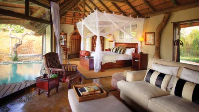 Serene Cozy Wallpaper Space Wallpaper 4K 1920x1080 A, Cozy, Safari-themed, Room, Featuring, Cushioned, Lounge, Chair, Bed, Mosquito, Net, Comfortable, Gray, White, Ultrawide, Full HD