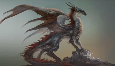 Vivid Majestic Wallpaper Fantasy Wallpaper 4K 1920x1115 A, Majestic, Dragon, Stands, Atop, Rocky, Outcrop, Wings, Spread, Wide, Set, Against, Gray, Ultrawide, Full HD