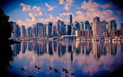 Golden Vibrant Wallpaper World Wallpaper 4K 2560x1600 Vibrant, Cityscape, Of, Vancouver, Canada, With, Modern, Skyscrapers, Reflecting, Calm, Water, Framed, Gray, Ultrawide, QHD