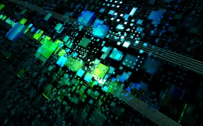 Misty Cgi Wallpaper Technology Wallpaper 4K 2560x1600 Cgi, Abstract, 3d, Composition, Of, Glowing, Green-blue, Cubes, Circuit-like, Lines, Quad, Desktop, Brown, Red, Yellow, Ultrawide, QHD