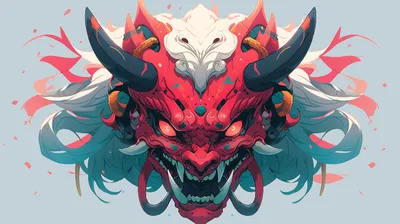 Vivid Original Anime Abstract Wallpaper 4K 2912x1632 A, Vivid, Hd, Desktop, Wallpaper, Featuring, An, Original, Anime-inspired, Oni, Mask, Striking, White, Ultrawide, QHD